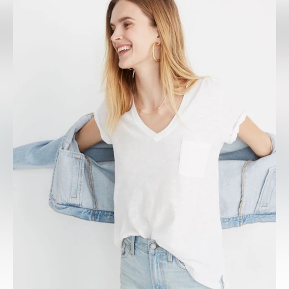 Madewell Whisper Cotton V-Neck Pocket Tee Optic White Size XS - Picture 2 of 9